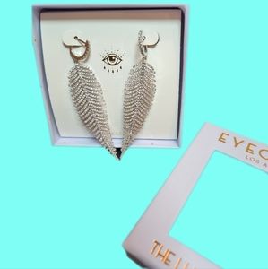 Eye Candy, Sparkly, Feather earrings, silver plated, cubic zirconia